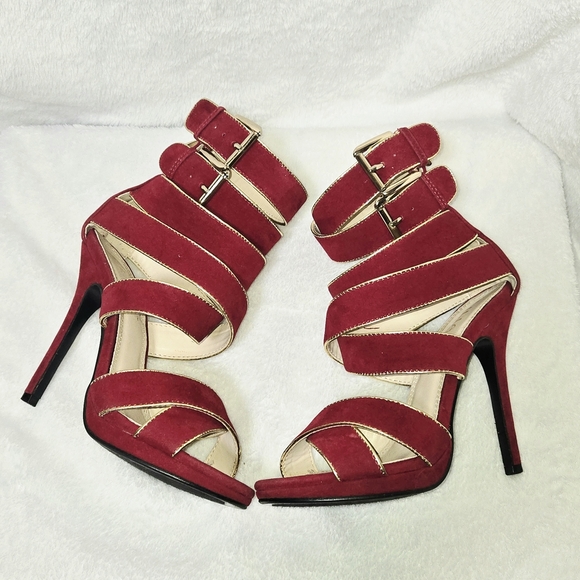 Liliana Red/Gold 4" Stiletto Heel W/ Crisscross Straps Buckles CLUB HOLIDAY BOLD - Picture 8 of 15